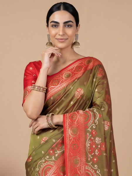 Vira Banarsi Silk Green Saree