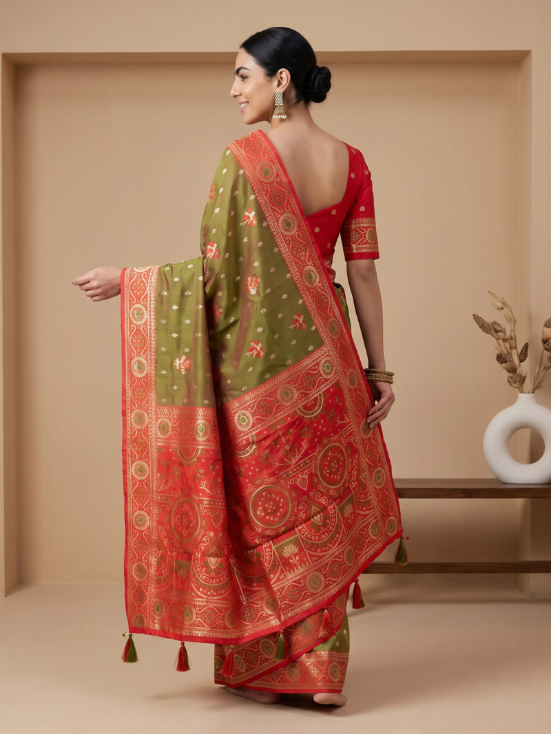 Vira Banarsi Silk Green Saree