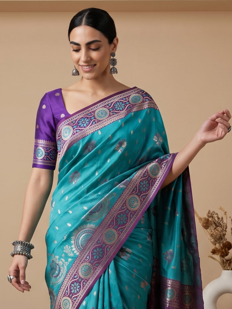 Vira Banarsi Silk Teal Saree