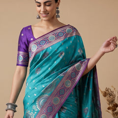 Vira Banarsi Silk Teal Saree