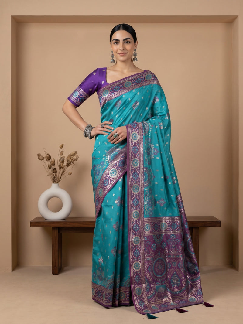 Vira Banarsi Silk Teal Saree