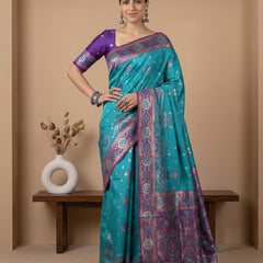 Vira Banarsi Silk Teal Saree