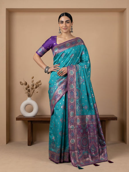 Vira Banarsi Silk Teal Saree