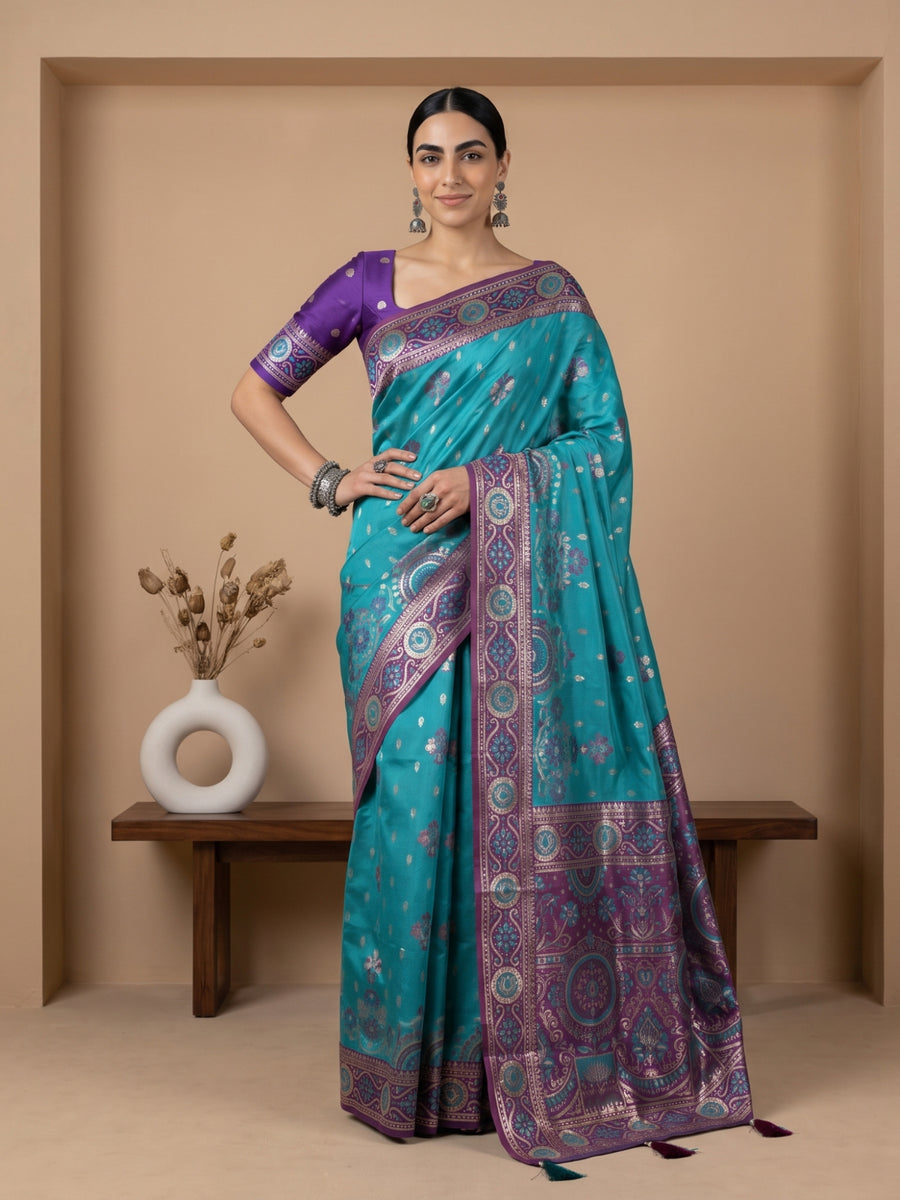 Vira Banarsi Silk Teal Saree