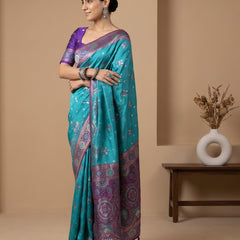 Vira Banarsi Silk Teal Saree