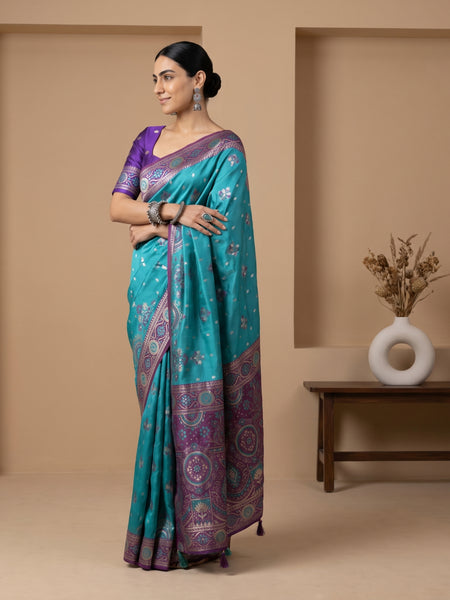 Vira Banarsi Silk Teal Saree