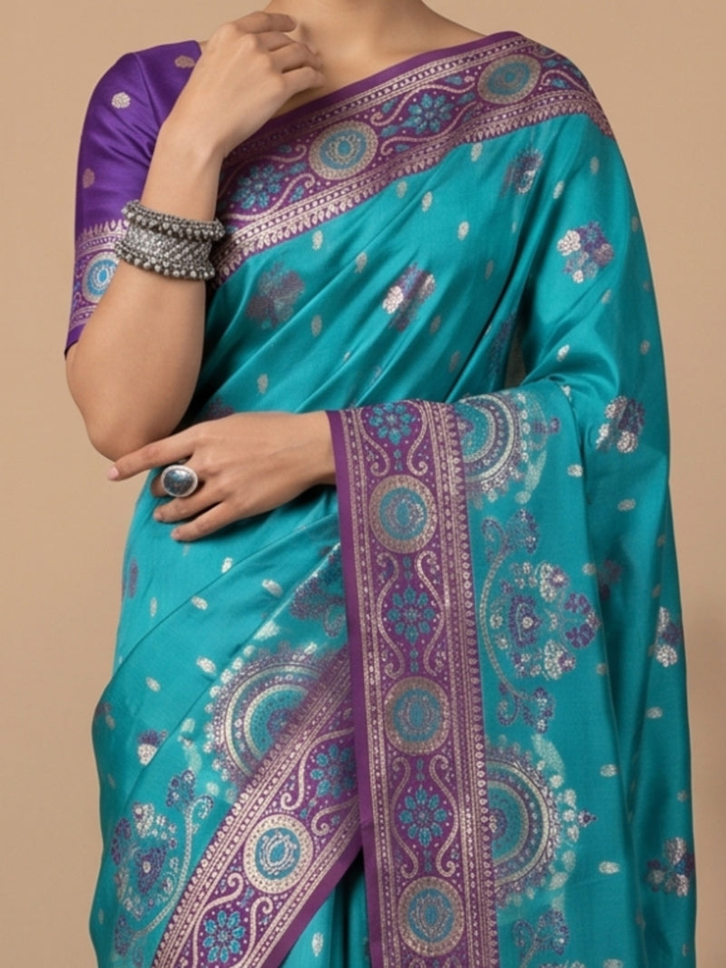 Vira Banarsi Silk Teal Saree