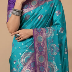 Vira Banarsi Silk Teal Saree
