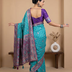 Vira Banarsi Silk Teal Saree