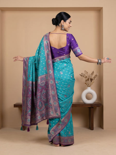 Vira Banarsi Silk Teal Saree