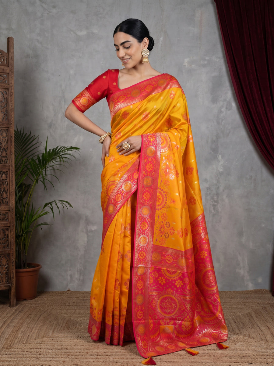 Vira Banarsi Silk Yellow Saree
