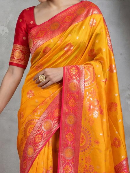 Vira Banarsi Silk Yellow Saree