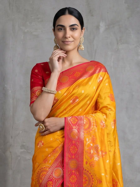 Vira Banarsi Silk Yellow Saree