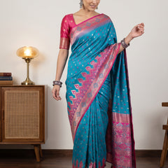 Niva Banarsi Silk Blue Saree