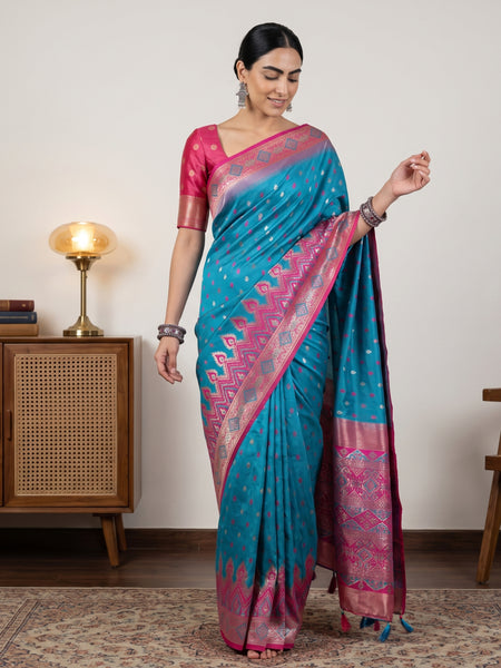 Niva Banarsi Silk Blue Saree