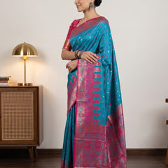 Niva Banarsi Silk Blue Saree