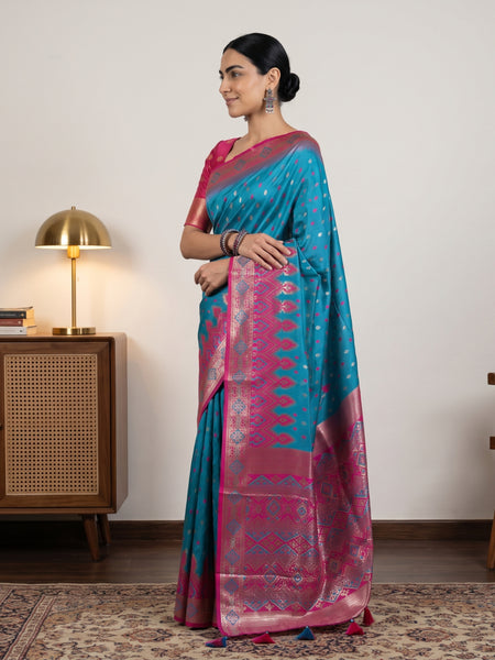 Niva Banarsi Silk Blue Saree