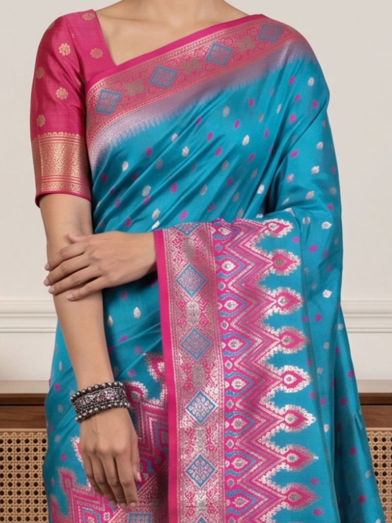 Niva Banarsi Silk Blue Saree