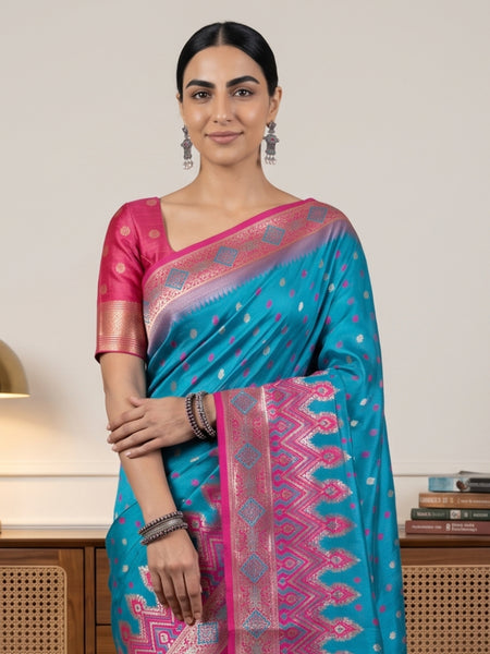 Niva Banarsi Silk Blue Saree