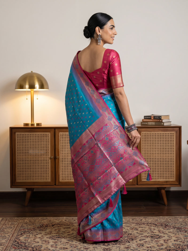 Niva Banarsi Silk Blue Saree