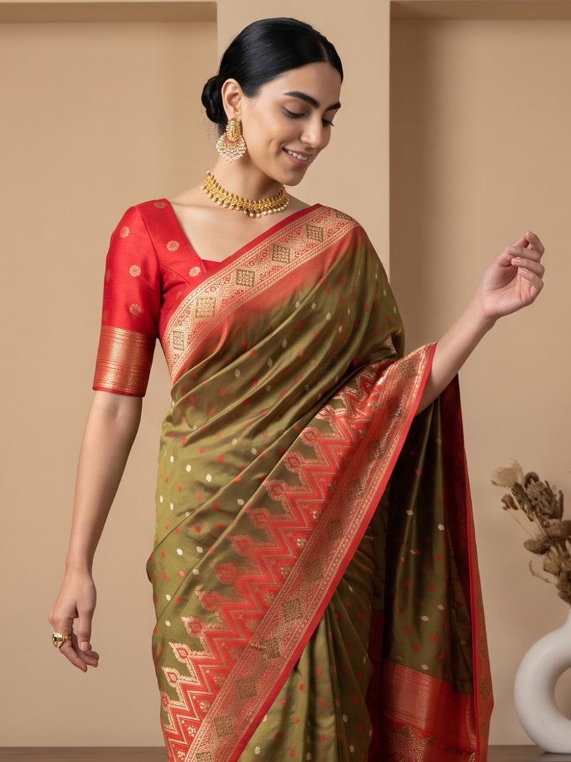 Niva Banarsi Silk Green Saree