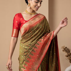 Niva Banarsi Silk Green Saree