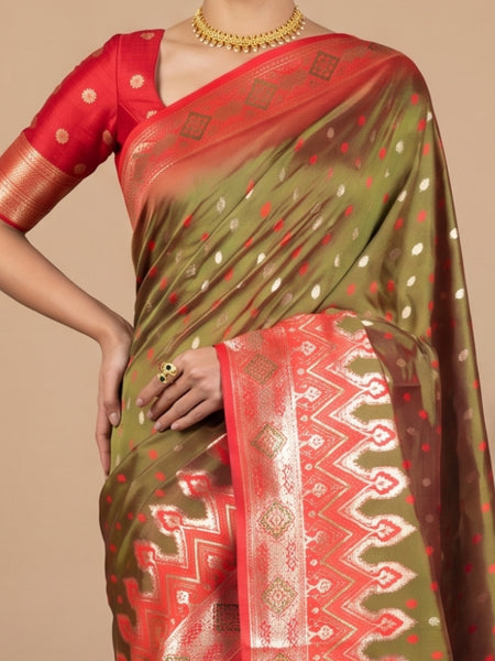 Niva Banarsi Silk Green Saree