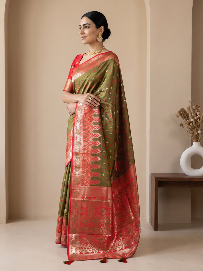 Niva Banarsi Silk Green Saree