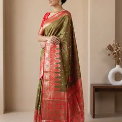 Niva Banarsi Silk Green Saree