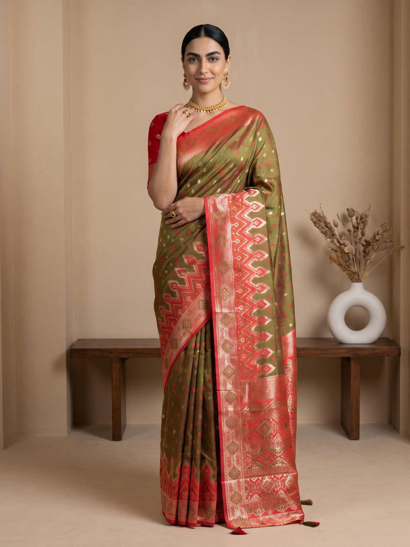 Niva Banarsi Silk Green Saree