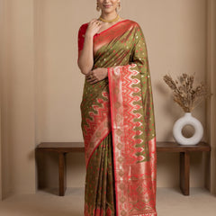 Niva Banarsi Silk Green Saree