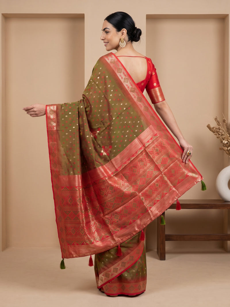 Niva Banarsi Silk Green Saree