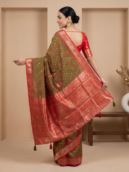 Niva Banarsi Silk Green Saree