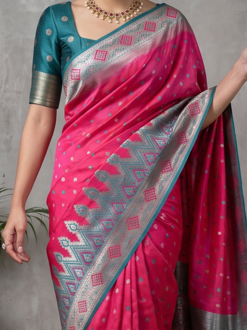 Niva Banarsi Silk Pink Saree