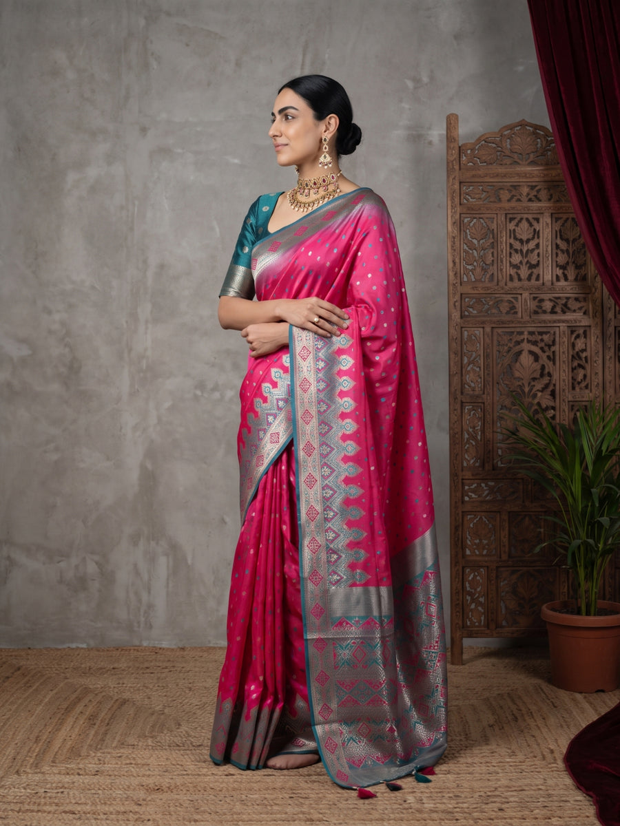 Niva Banarsi Silk Pink Saree