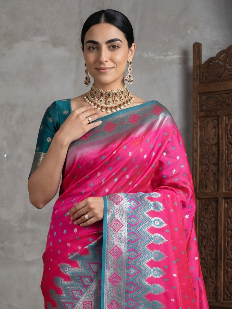 Niva Banarsi Silk Pink Saree