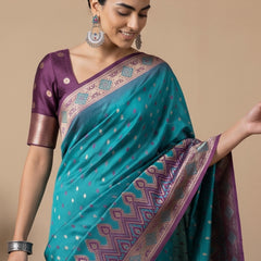 Niva Banarsi Silk Teal Blue Saree