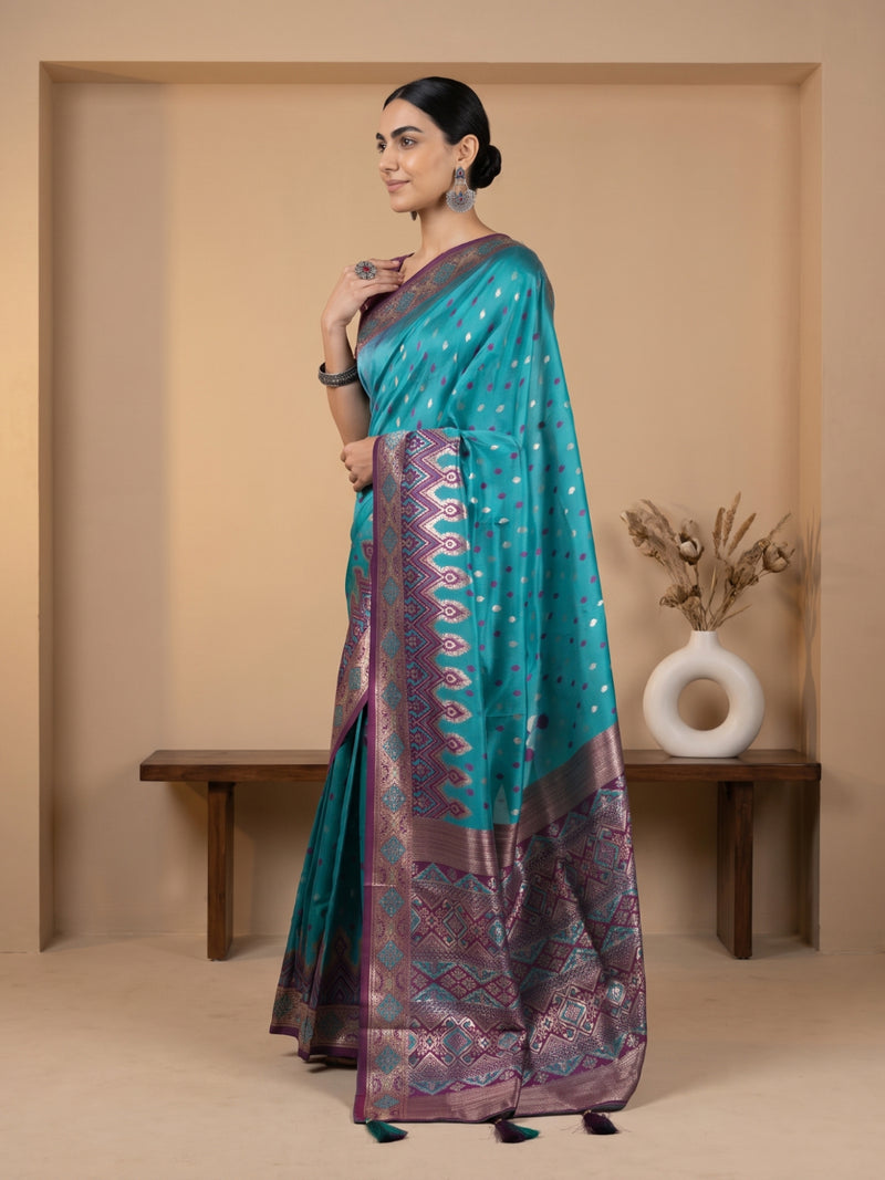 Niva Banarsi Silk Teal Blue Saree