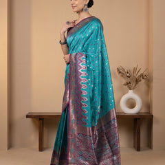 Niva Banarsi Silk Teal Blue Saree