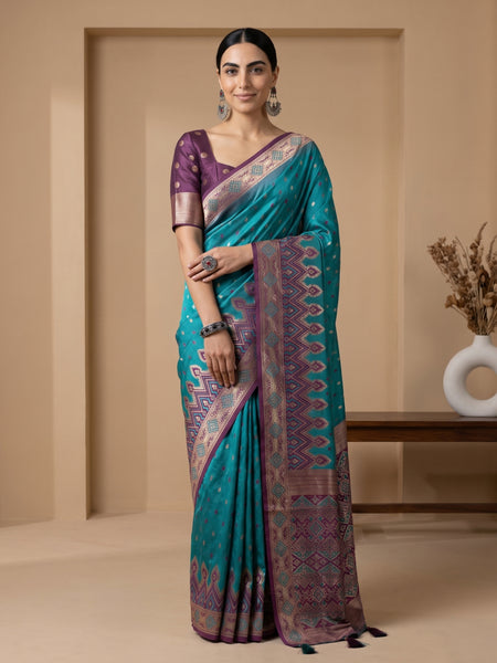 Niva Banarsi Silk Teal Blue Saree