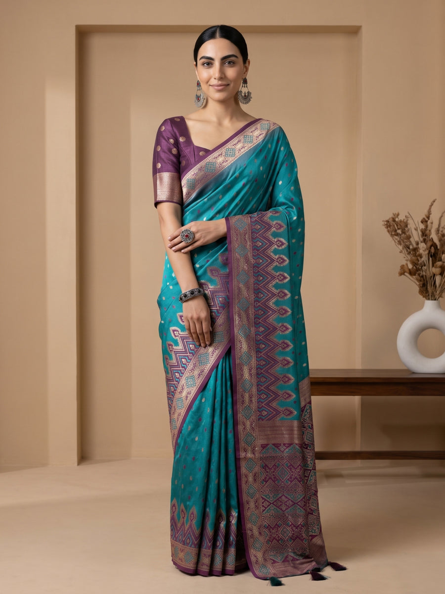 Niva Banarsi Silk Teal Blue Saree