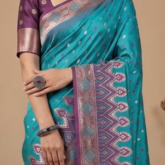Niva Banarsi Silk Teal Blue Saree