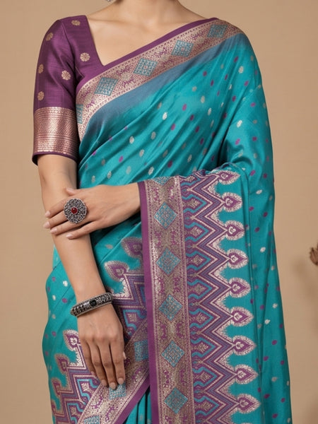 Niva Banarsi Silk Teal Blue Saree