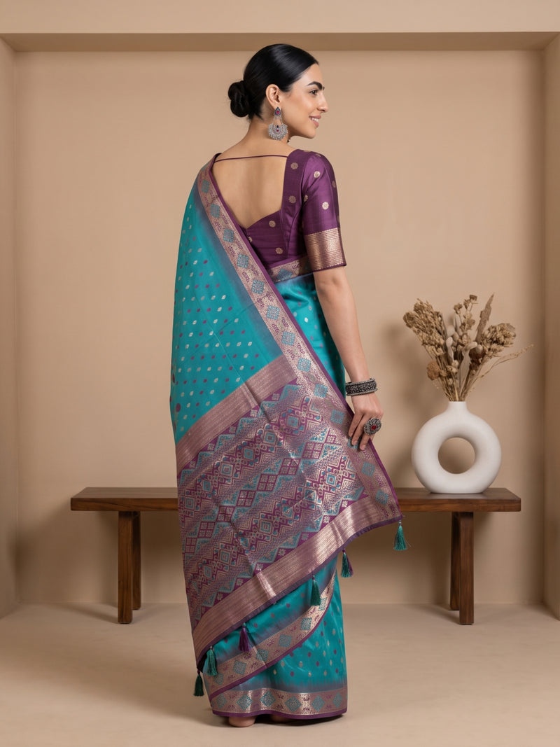 Niva Banarsi Silk Teal Blue Saree