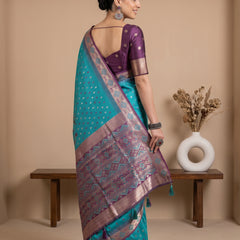 Niva Banarsi Silk Teal Blue Saree