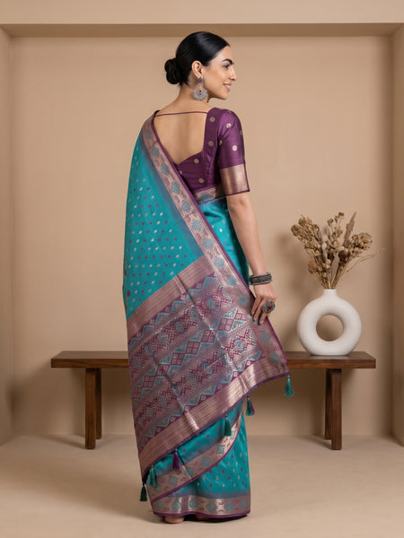 Niva Banarsi Silk Teal Blue Saree