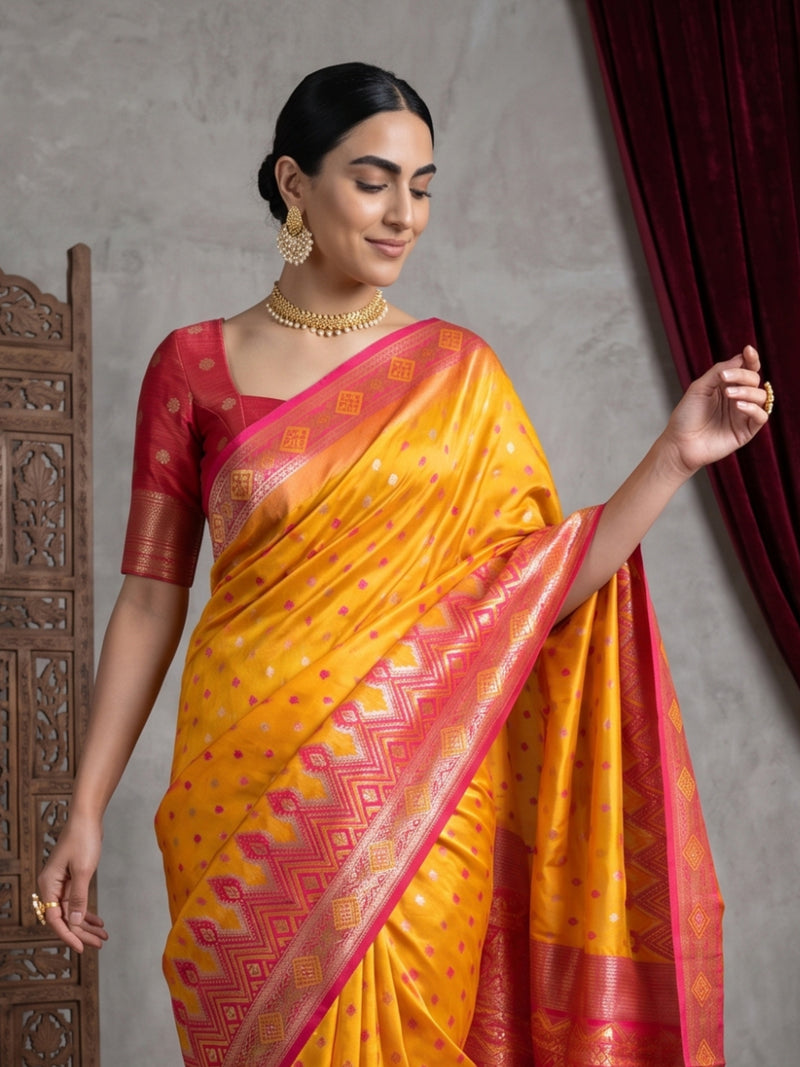 Niva Banarsi Silk Yellow Saree