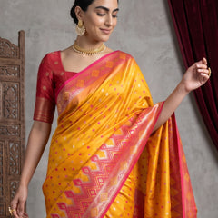 Niva Banarsi Silk Yellow Saree