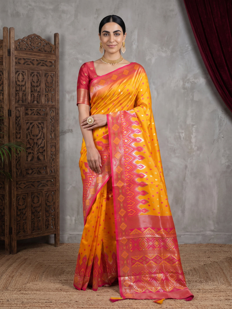 Niva Banarsi Silk Yellow Saree