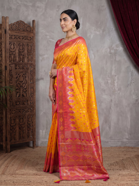 Niva Banarsi Silk Yellow Saree